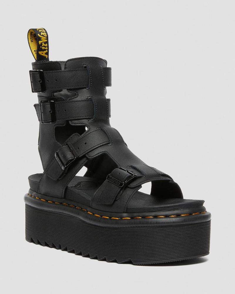 Black Women\'s Dr Martens Giavanna Leather Platform Gladiator Sandals | CA 296EBC